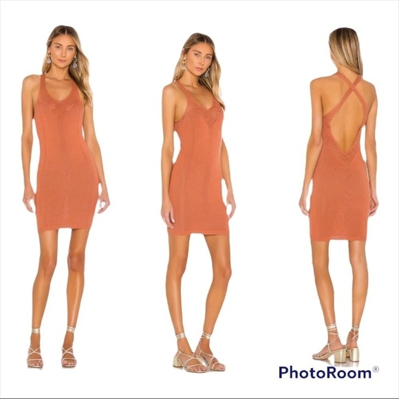 NWT FREE PEOPLE x REVOLVE Burnt Orange Rust Crochet Open Back Knit Mini Dress M - Picture 2 of 10
